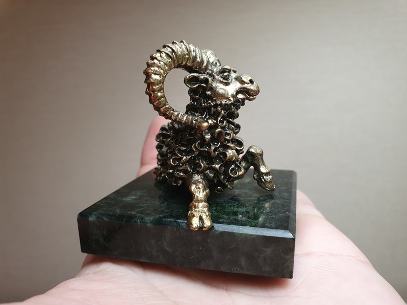 Vintage Handmade Bronze Figurine Statue of Astrology Constellation Zodiac Sign Horoscopes Capricorn GOAT on Natural green Marble Stand