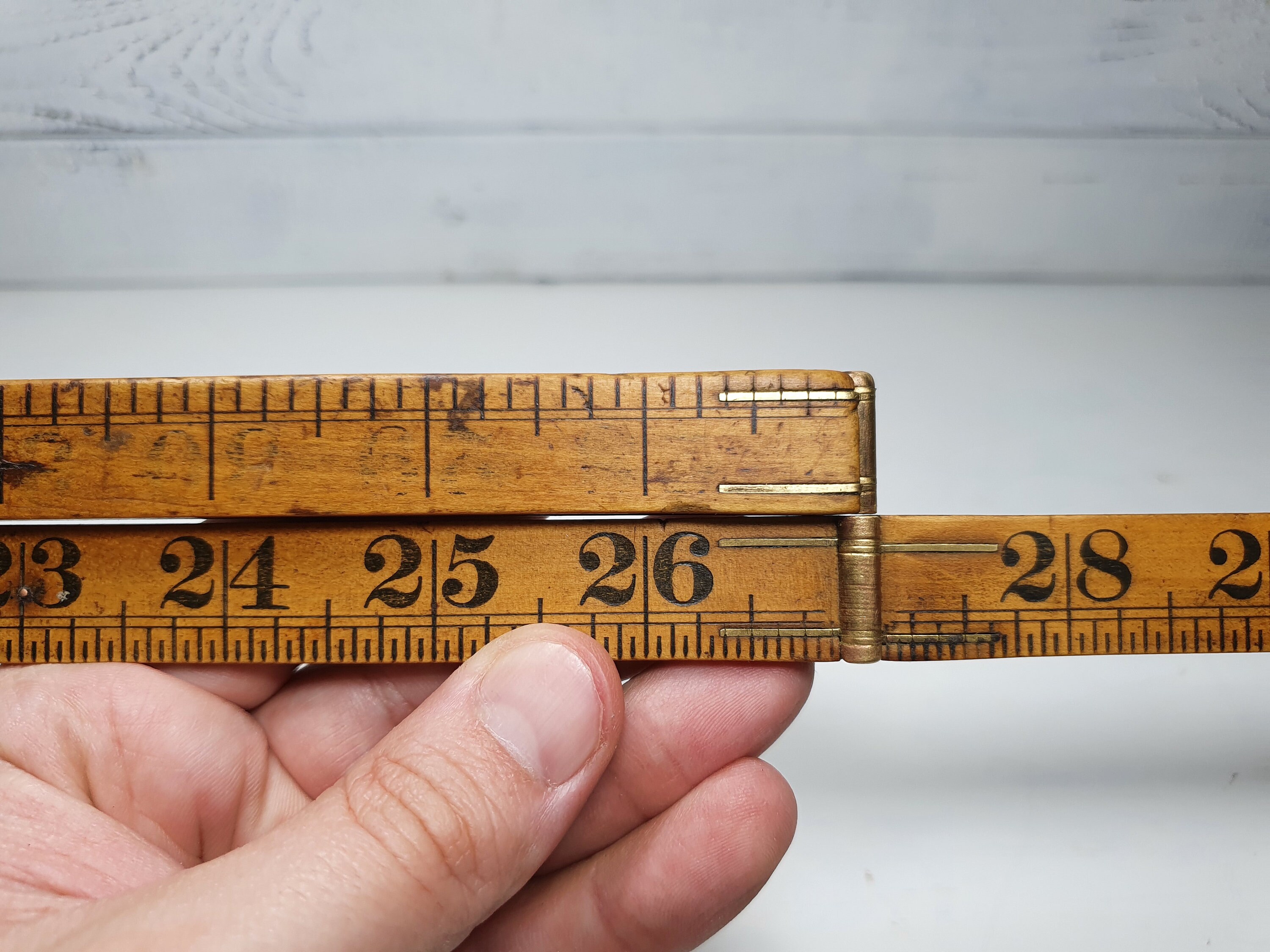 Rabone & Sons Folding Ruler, Wood and Brass Metal Ruler, Boxwood