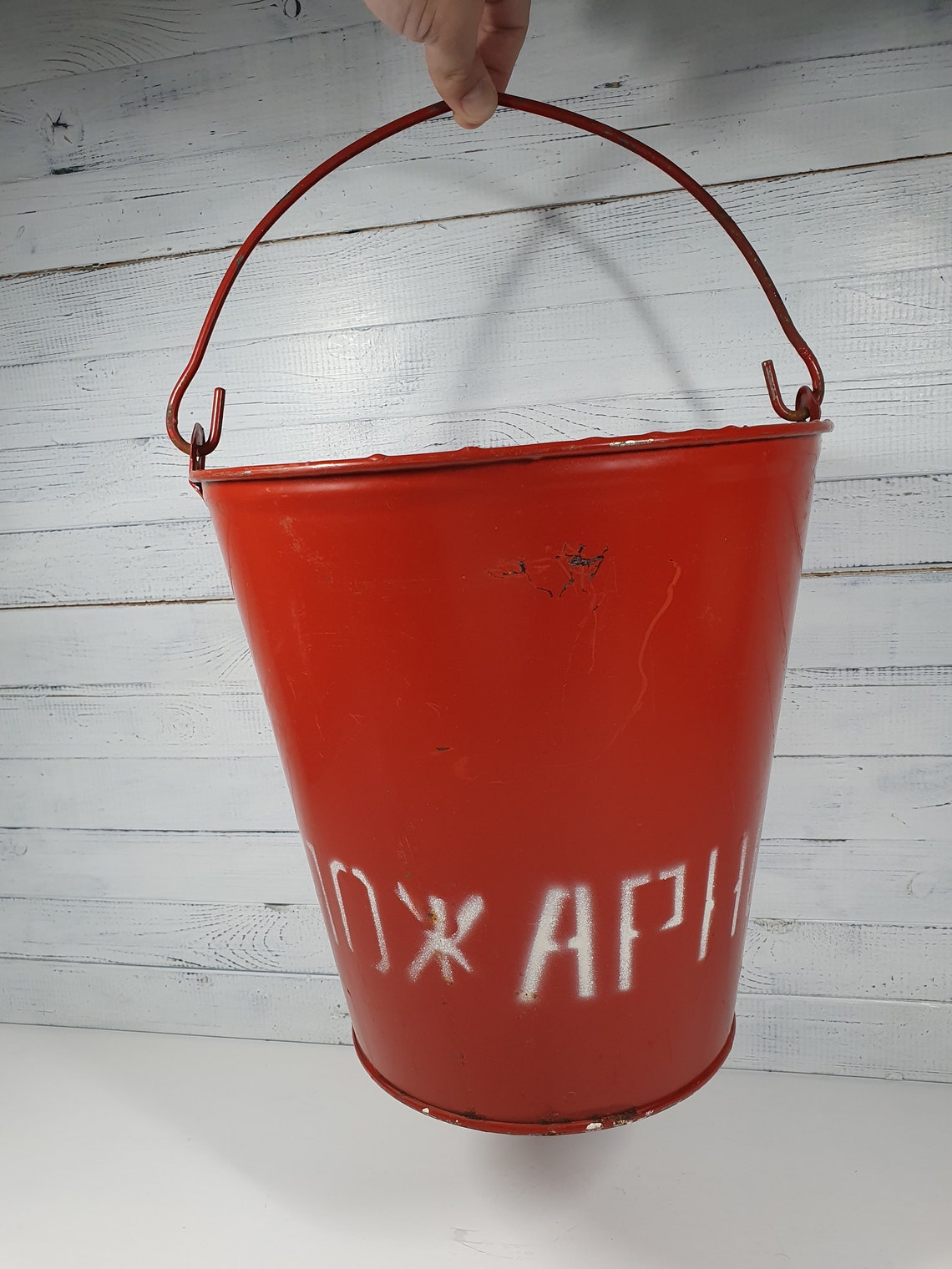 Vintage Fire Bucket Vintage Red Metal Bucket Industrial Etsy