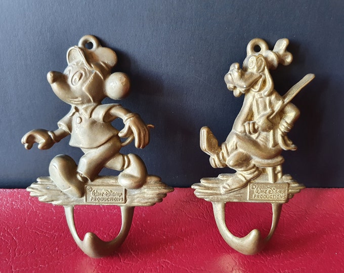 Mickey Mouse and Goofy Solid Brass Key Holder From the 60's. Walt