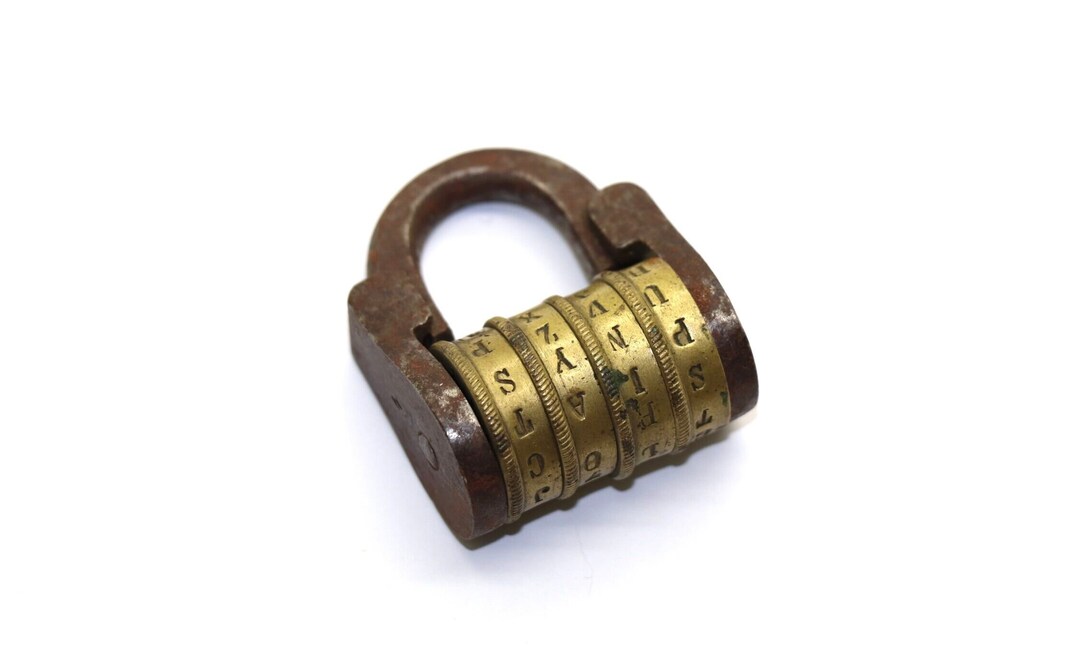 Antique Victorian Combination Word Code Padlock, 4 Letter Brass Barrel