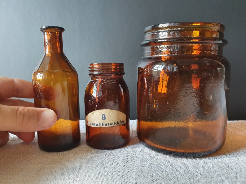 Antique amber glass jars Vintage Brown glass jars dark glass Etsy