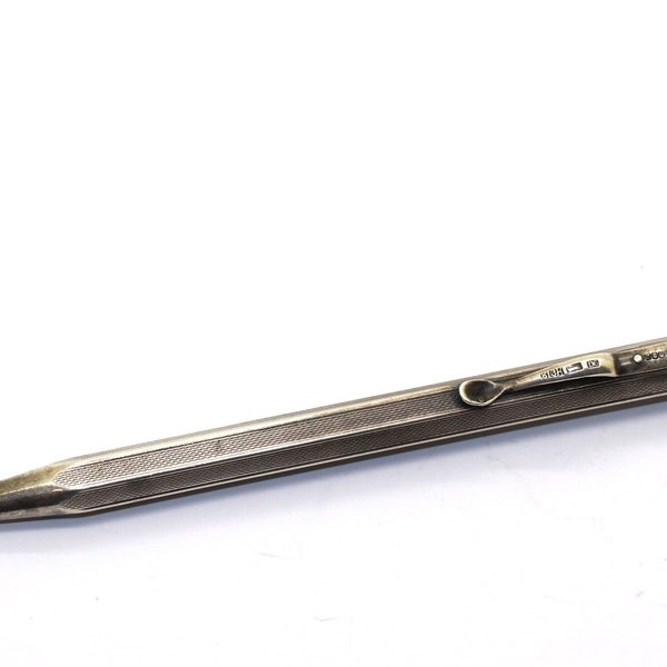 Penna Art Deco Argento 900, Matita meccanica antica, Matita stilografica vintage dell'inizio dell'URSS sovietica, penna d'argento da collezione