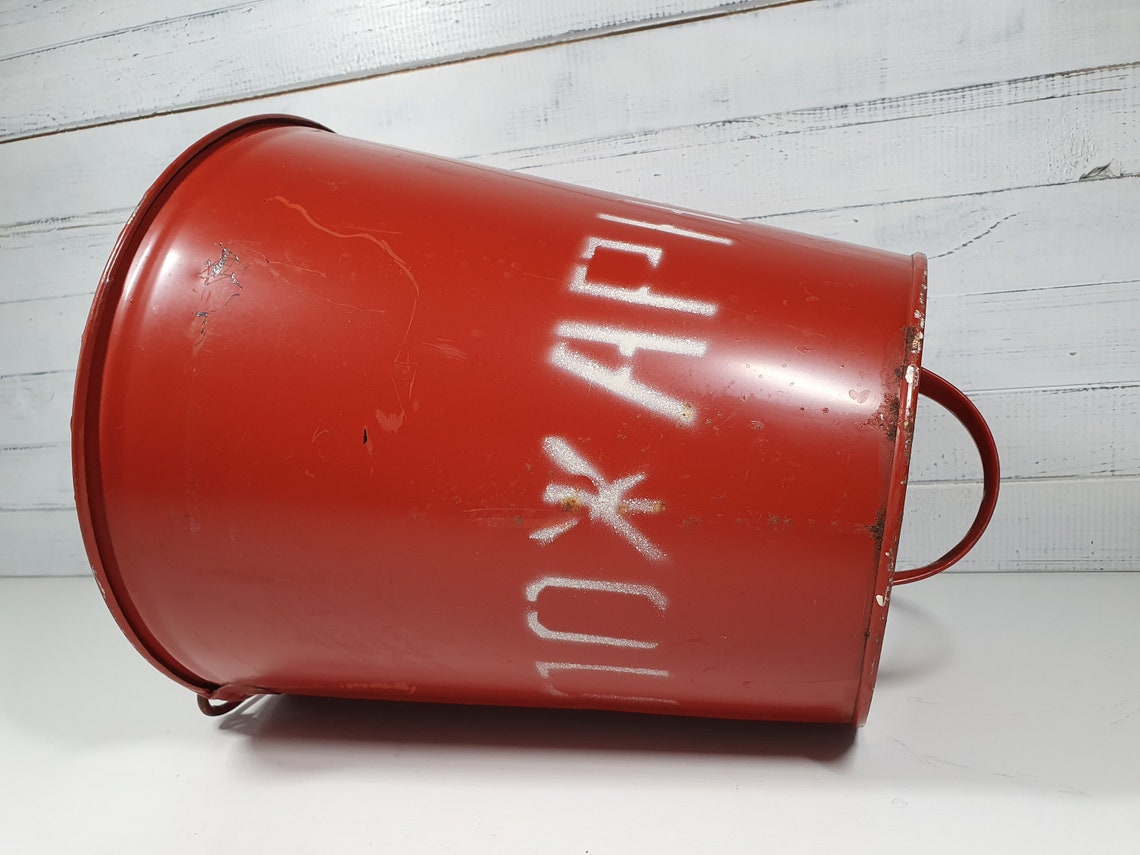 Vintage Fire Bucket Vintage Red Metal Bucket Industrial Etsy
