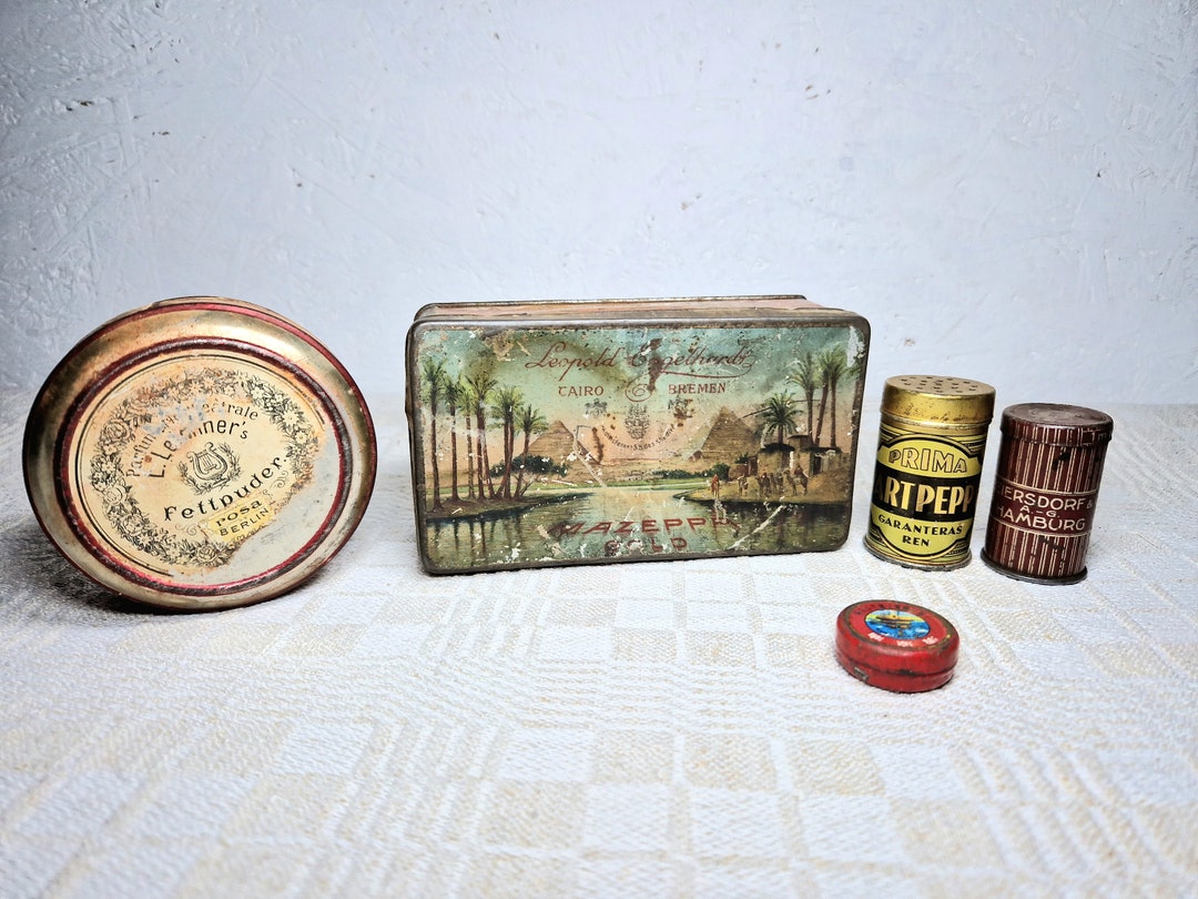 Antique Tin Box Collection, Set of 5 Tin Boxes, Retro Tin Collection