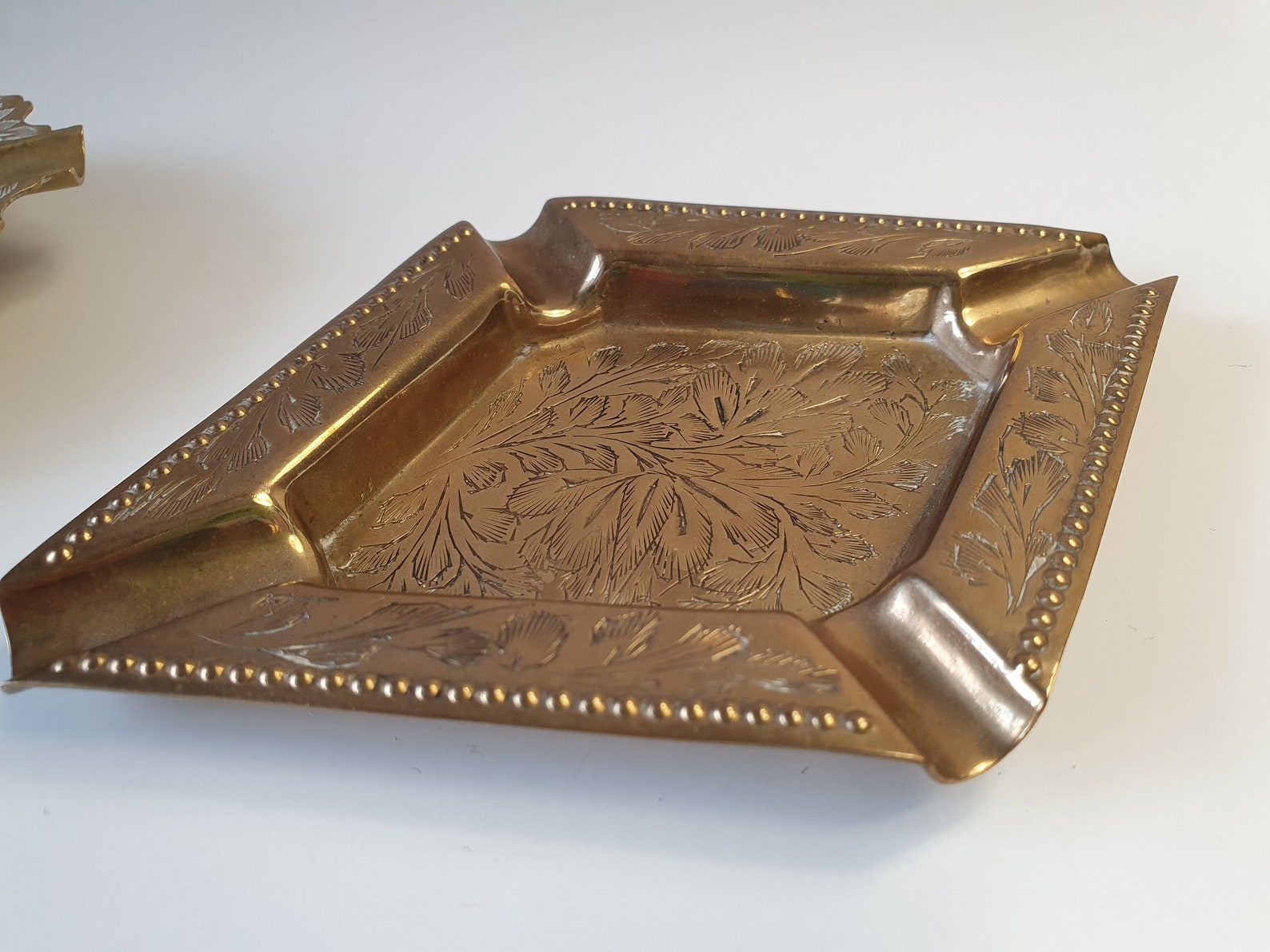 2 Vintage brass ashtrays Indian ashtray Vintage Ornate Solid Etsy