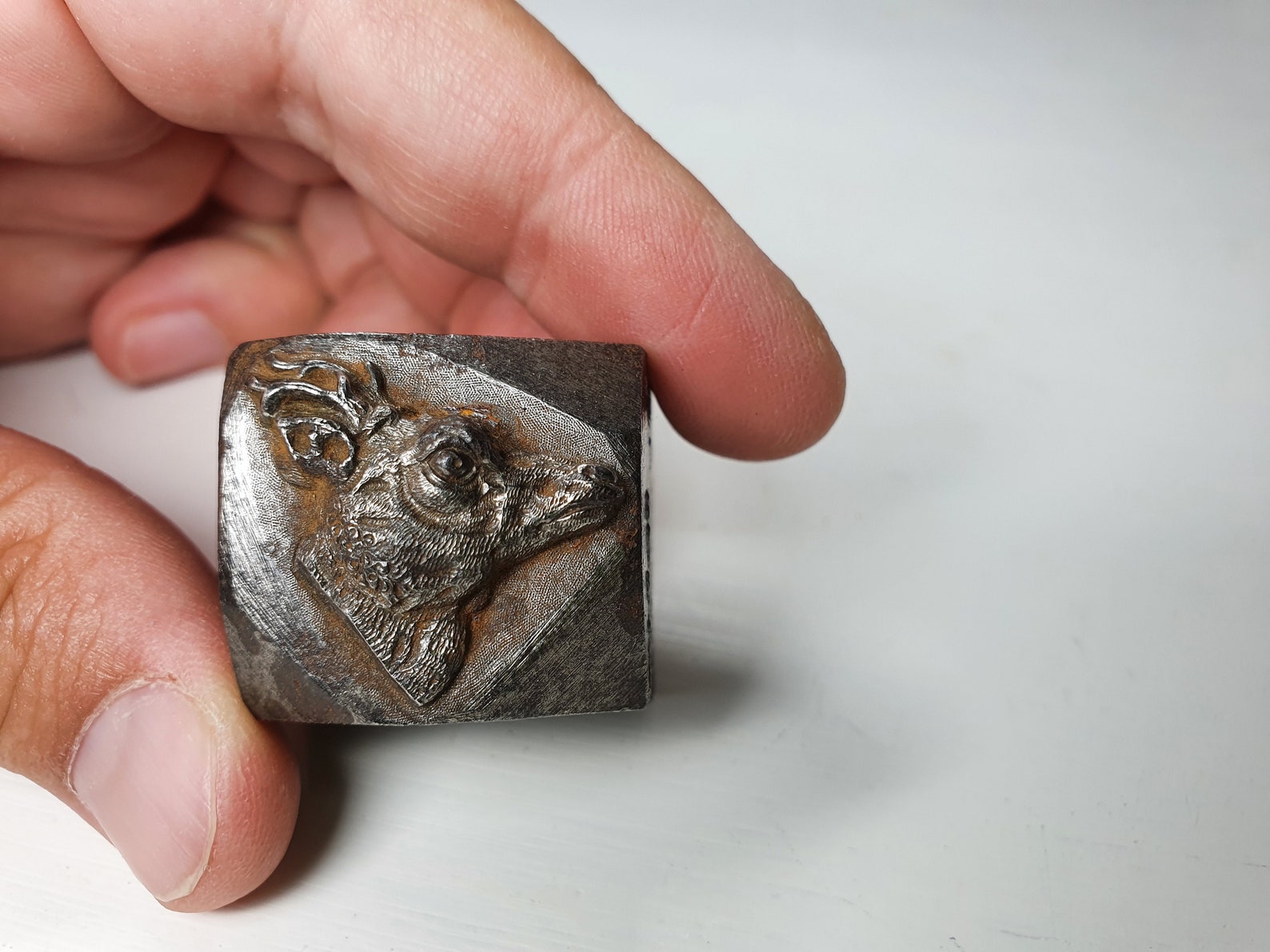 Antique Printer Press Metal Block Letterpress Stamps Dies Solid Steel Deer Bust, Antique Die