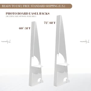 May include: Two white cardboard easel backs for photo boards. The easel back on the left is 60 inches tall and the easel back on the right is 72 inches tall.