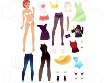 Printable paper doll - fashion clipart - girl clipart - paper doll clipart - clothing clip art - instant download - digital file