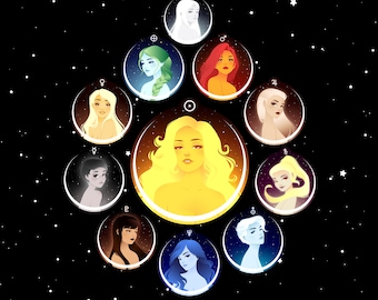 Solar System Girls Sticker Set - Solar System Stickers - Planet Space Stickers - Planner Journal Diary Stickers, Space Galaxy Stickers
