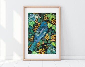 Birds in Berberis - Art Print