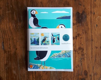 Set of 6 Greeting Cards - Puffins, Kingfisher and Seals, Irish cards, Mini prints, Art cards, Animal cards