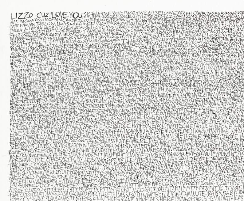 Letro Rip Lizzo - Cuz I Love You - Handwritten Album Lyrics Poster Art - Etsy