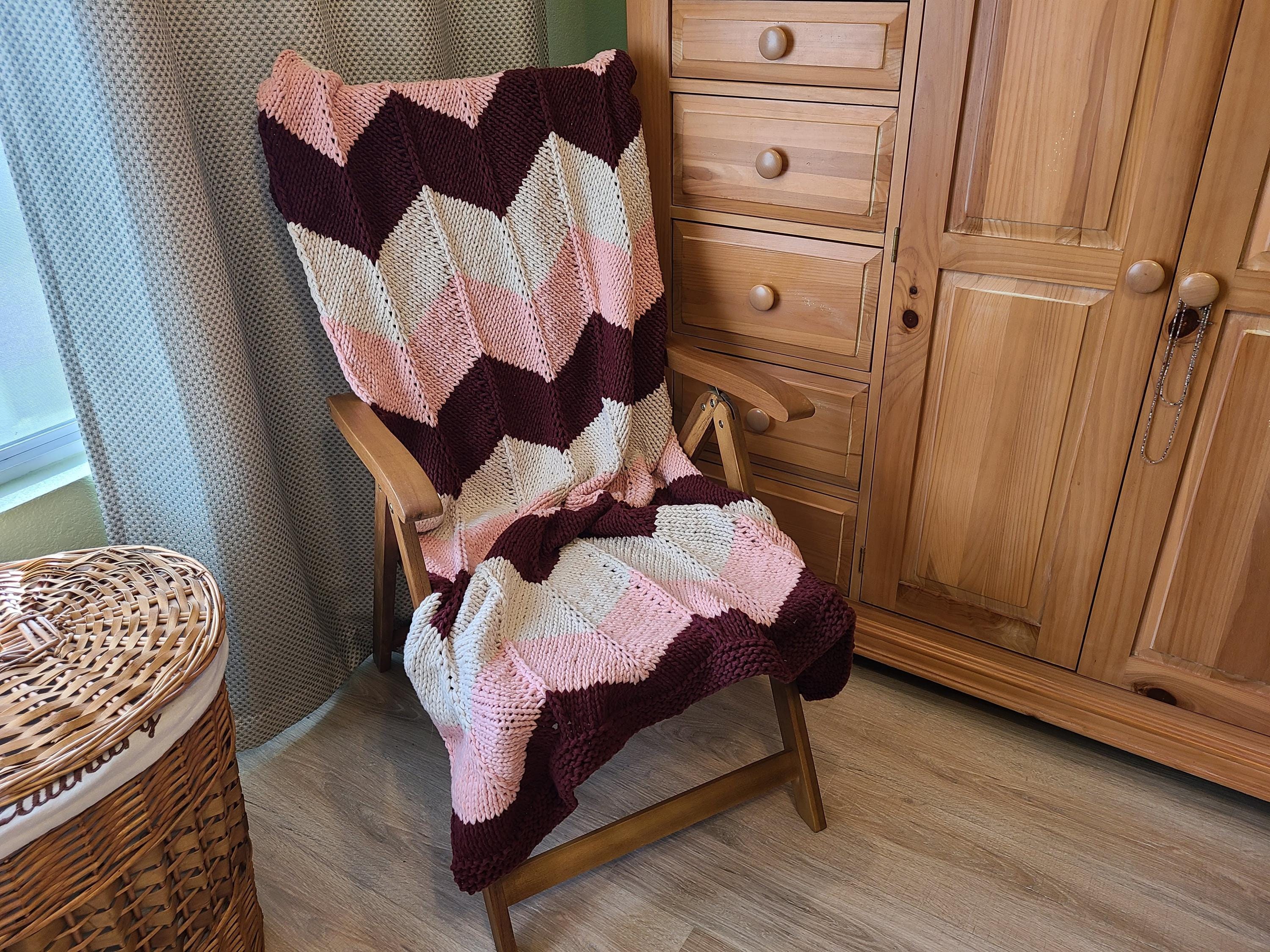 Throw blanket knit chevron stripes