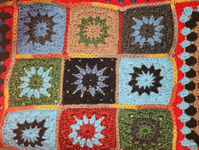 Afghan Granny Square Crochet Multi Colored Etsy