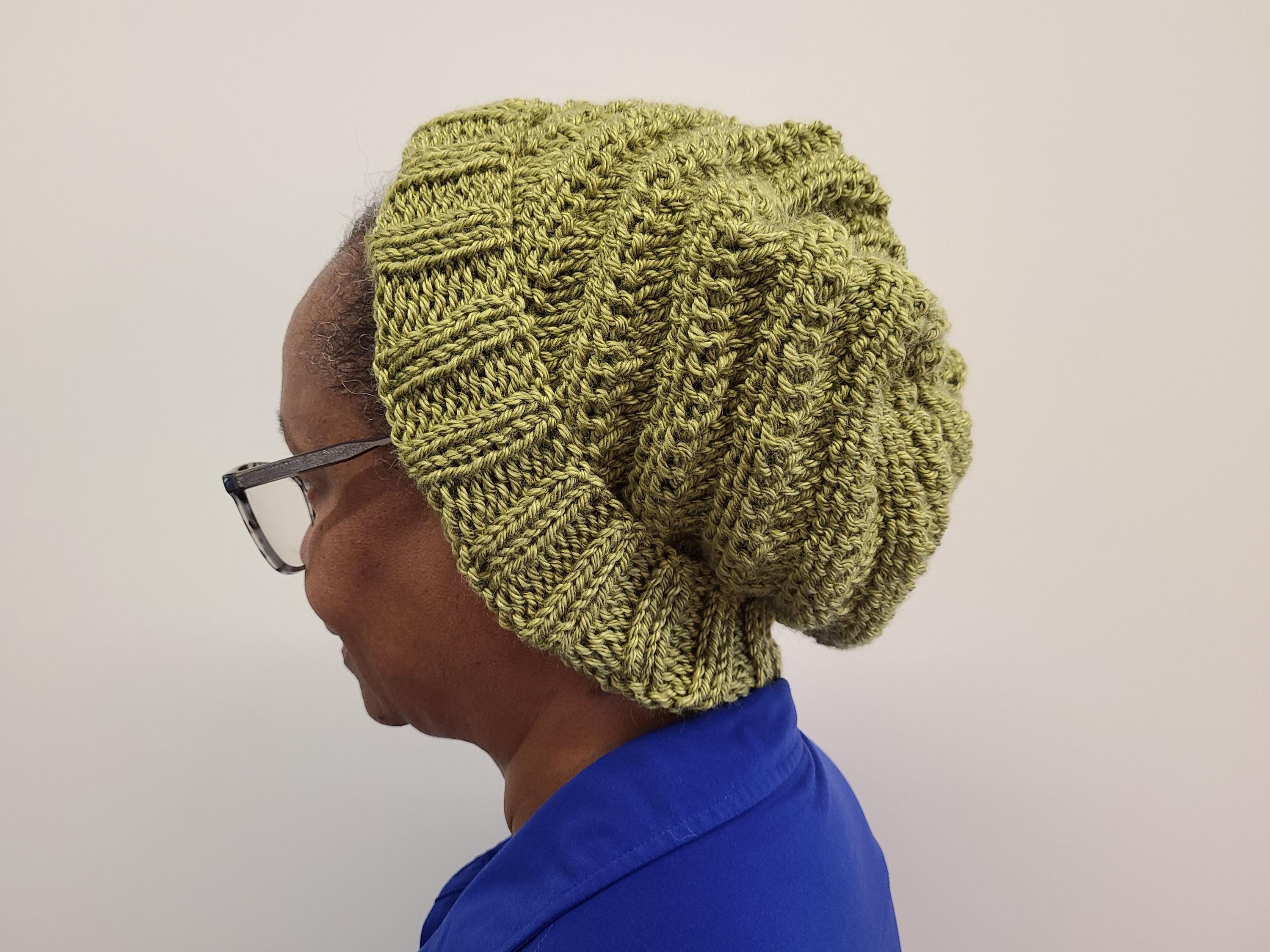 Green knit hat spiral pattern