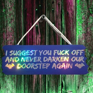 Mini Wood Sign, Wall Decor, What We Do in the Shadows, WWDITS, Laszlo Cravensworth, Blue Stained, Bats, Silver Holographic Vinyl