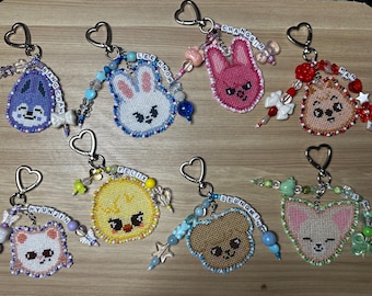 Stray Kids SKZOO Inspired Cross Stitch Charm Keychain