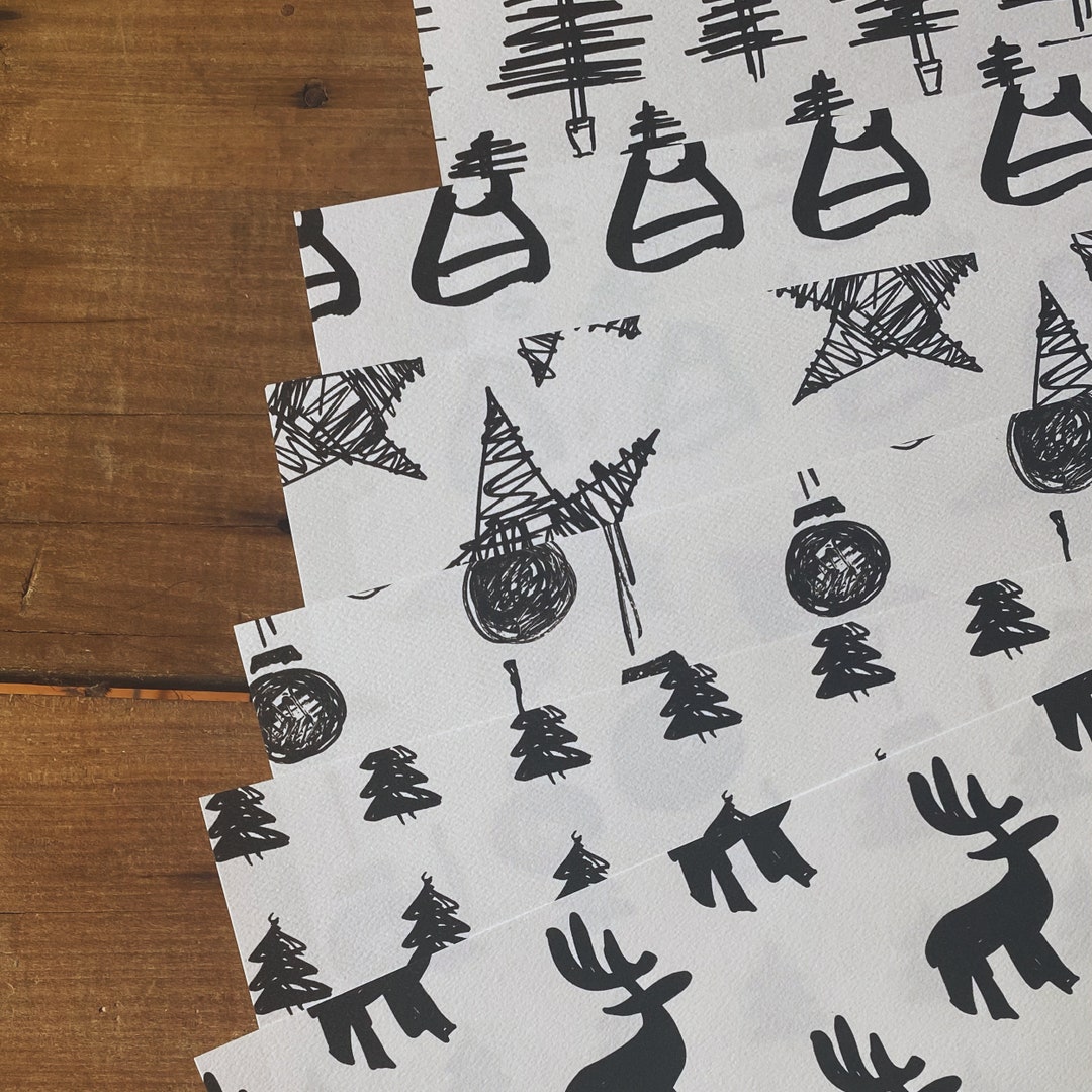 Black and White Christmas Wrapping Paper Pack of 6 Designs - Etsy