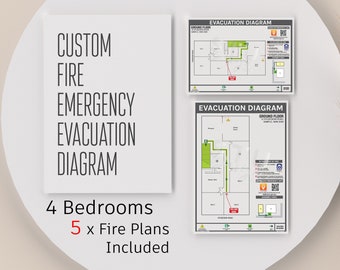 4 Bedrooms Package[5 Diagrams] - Airbnb/STRA Fire Plan | Custom Fire Emergency Evacuation Diagram AUS Standard | Floor Plan | Fire Diagram |