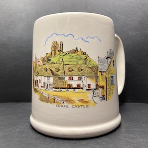 Vintage Corfe Castle Dorset England ceramic mug/tankard Royal Falcon Ware Weatherby Hanley England