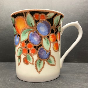 Vintage Crown Clarence Fruits Plums & Cherries fine bone china mug made in England