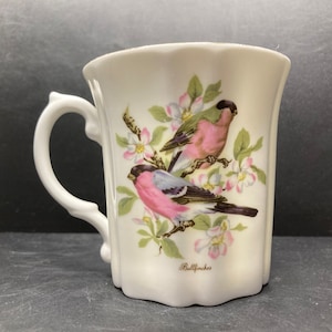 Vintage Royal Grafton Bullfinches birds faceted fine bone china mug made in England