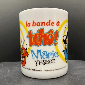 Vintage La Bande Tcho! Marie Frisson Tempered Opal Glass Mug McDonald’s Minute Maid Arcopal France