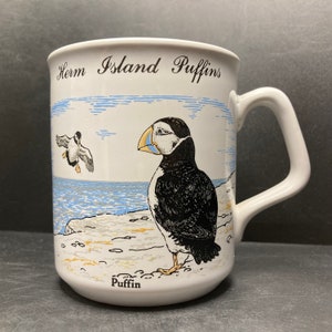 Vintage Herm Island Puffins Channel Islands England ceramic mug made in England