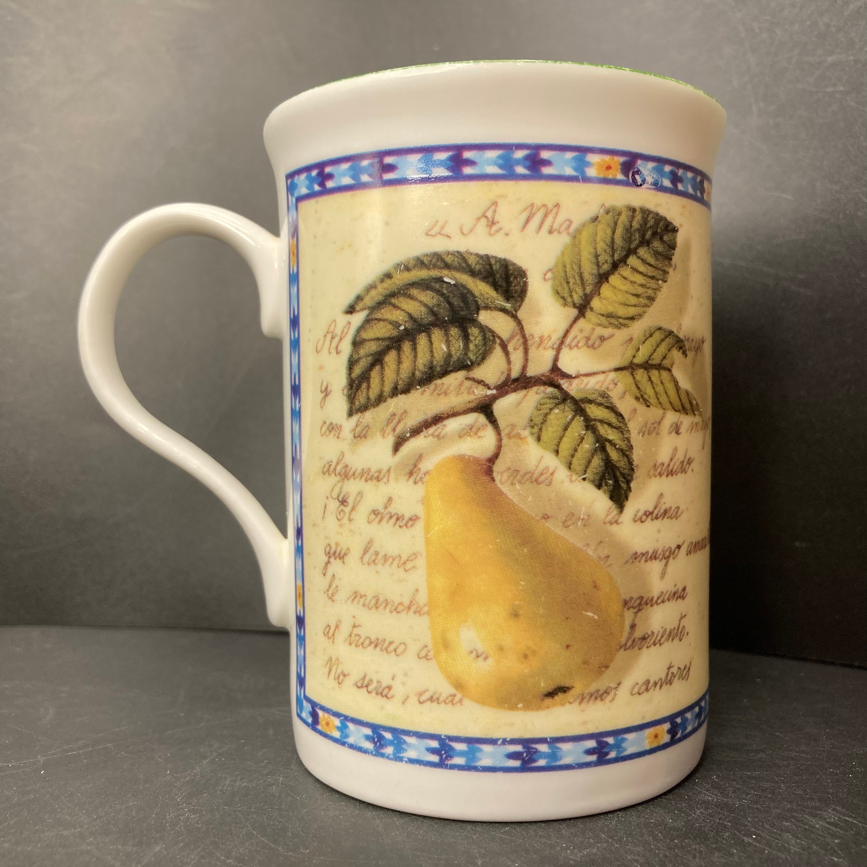 Vintage Kirsty Jayne Williams Pear bone china mug made in Staffordshire England