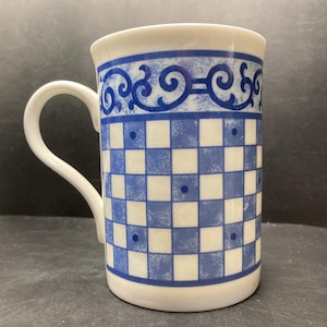 Vintage Crown Trent China Limited Blue & White Chequer Board Fine Bone China Mug Made in England