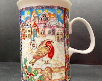 Vintage Dunoon Christmas 1995 Jane Brookshaw Fine Bone China Mug Made in England