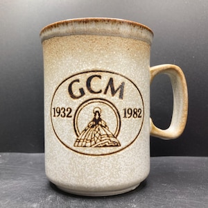 Vintage 1982 Dunoon Ceramics GCM 1932-1982 Beige Stoneware Mug Made in Scotland