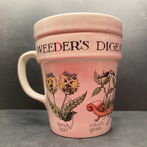 Vintage 2003 Weeder’s Digest Gnome or Mister Nice Guy Pot-plant-shaped ceramic mug with lid Alan Titchmarsh Simon Drew