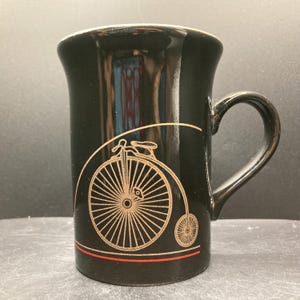 Vintage Kilncraft Penny Farthing Bicycle Black Gold & Red Stoneware Mug Made in Staffordshire England