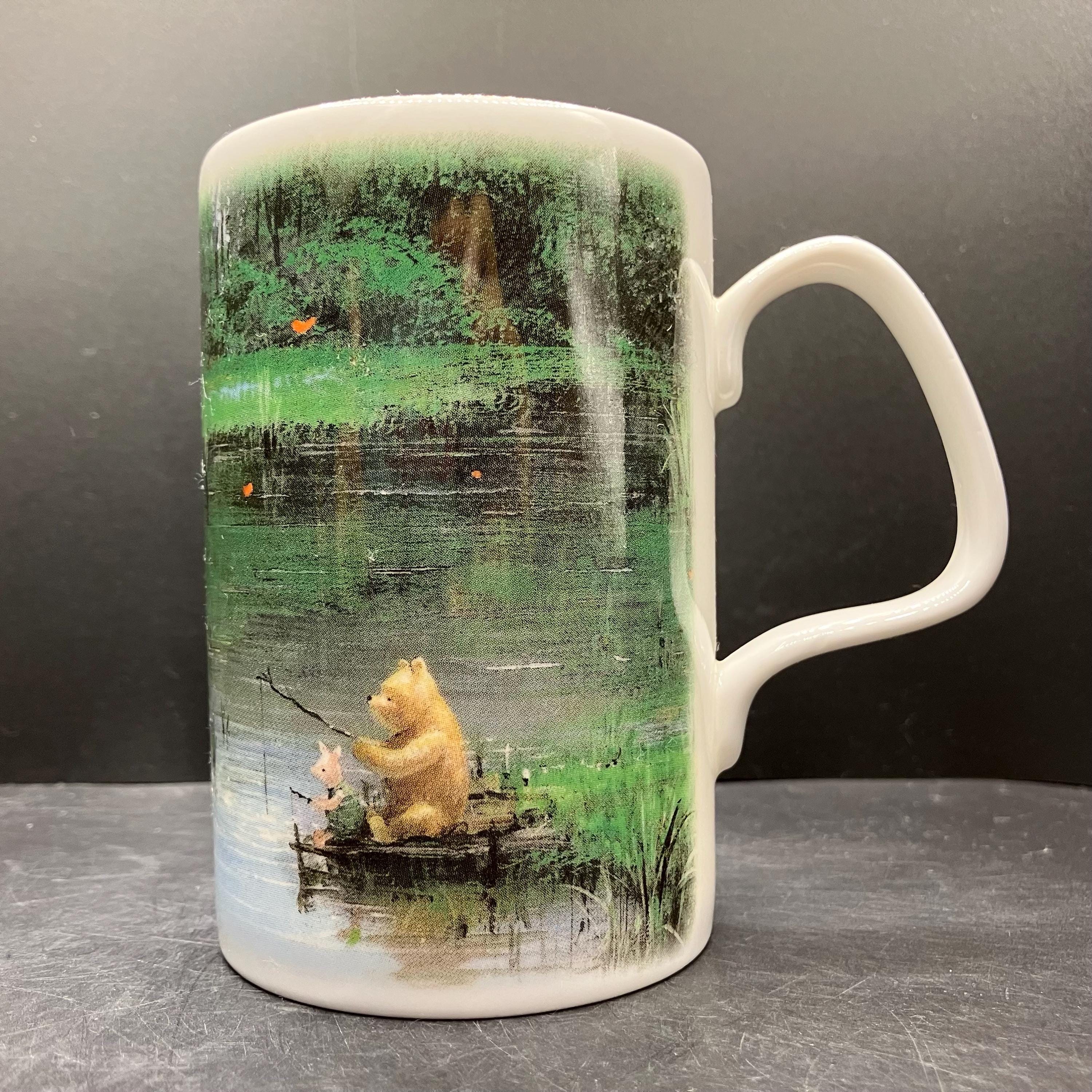 Vintage Disney Winnie the Pooh and Piglet Fishing Bone China Mug