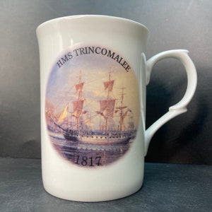 Vintage HMS Trincomalee 1817 Hand Decorated bone china mug Pyramid Pottery Staffordshire made in England