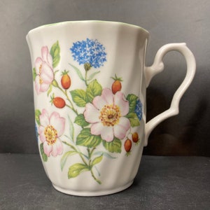 Vintage Coloroll Dog Rose and Rosehips fine bone china mug made in Staffordshire England