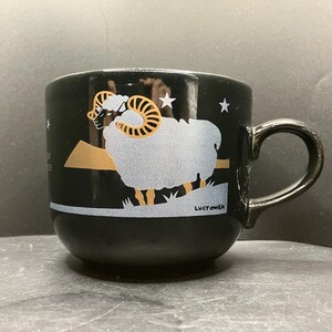 Vintage Kilncraft Zodiac Belier L’Aventureux ( Aries the Ram ) LARGE WIDE Ceramic Mug Lucy Owen Staffordshire Tableware England