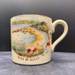 Vintage Crown Devon Fieldings Isles of Scilly Old Town Bay? Hand Painted MINIATURE Bone China Cup Made in England *Crazed*
