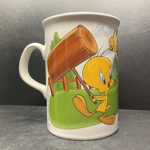 Vintage 1997 Tweetie Pie & Sylvester ceramic mug Merrie Melodies Warner Bros Staffordshire Tableware made in England