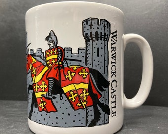 Mug vintage en céramique avec scène de chevaliers joutes du château de Warwick en Angleterre fabriqué en Angleterre Tams