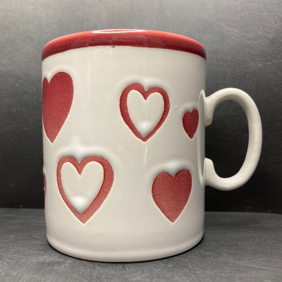Vintage Just Mugs Red & White Hearts Ceramic Mug Made in England