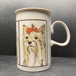 Vintage Dunoon Yorkshire Terrier with red bow stoneware mug