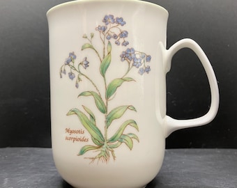 Vintage Rose of England Myosotis Scorpiodes Vattenförgätmigej blommig mugg i benporslin tillverkad i England