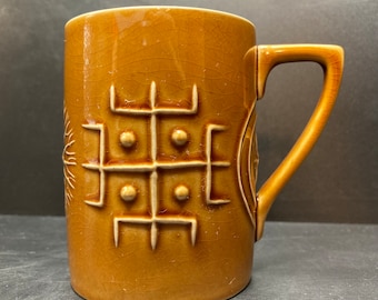 Vintage Portmeirion Totem small brown embossed bone china mug/cup made in England *No Saucer*Crazed*