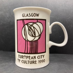 Vintage Dunoon Glasgow European City of Culture 1990 Rennie Mackintosh style bone china mug