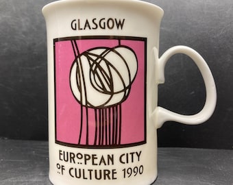 Vintage Dunoon Glasgow European City of Culture 1990 Rennie Mackintosh style bone china mug