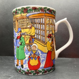 Vintage Fenton China Company Christmas Victorian Street Scene with Carol Singers English Bone China Mug