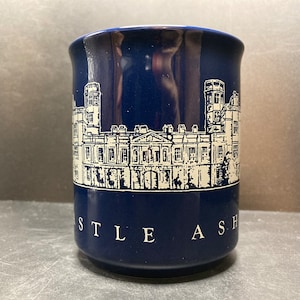 Vintage Castle Ashby Northamptonshire England dark blue & white ceramic mug